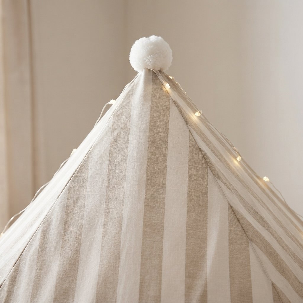 Pop-Up Play Tent with Pom-Pom Roof and Carry Bag, Sand Stripe