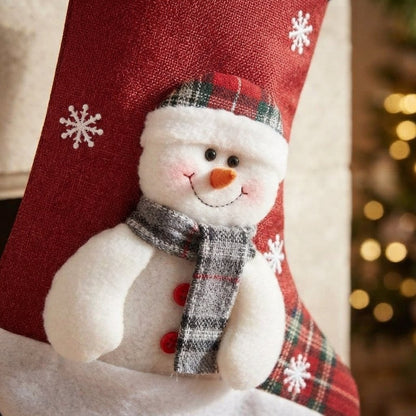 Christmas Stockings with Santa, Snowman, Reindeer and Polar Bear, Red Tartan