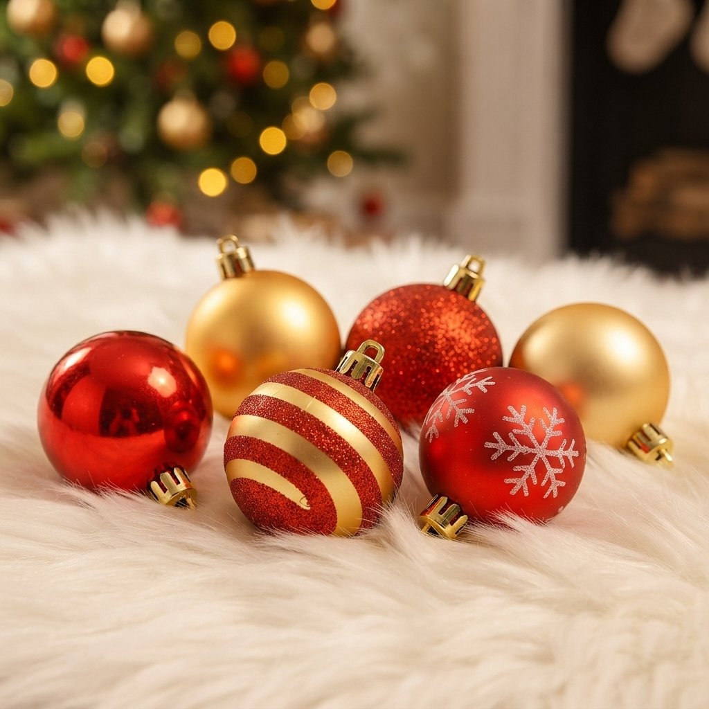 Plastic Christmas Tree Baubles, Set of 50 – Red and Gold, 4 cm