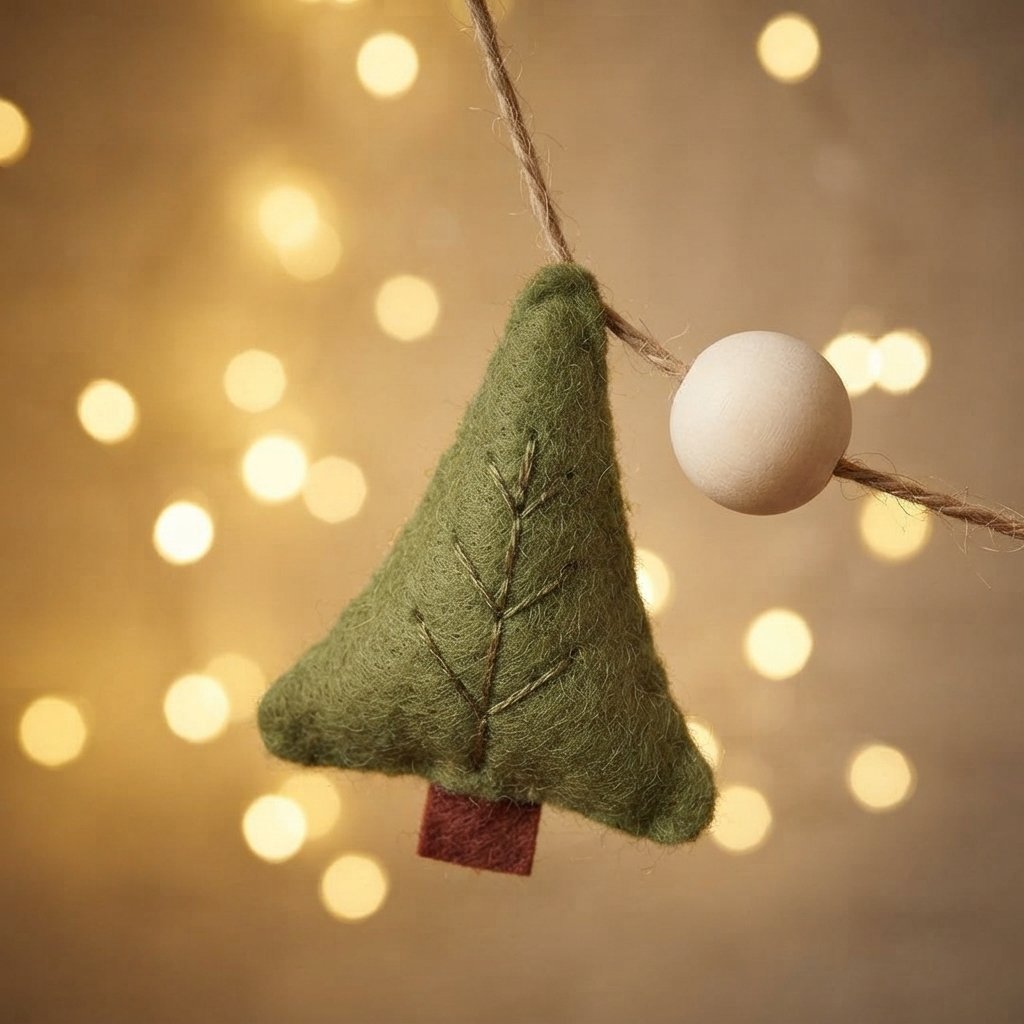 Felt Christmas Tree Garland with White Snowball Beads, 1.3 m