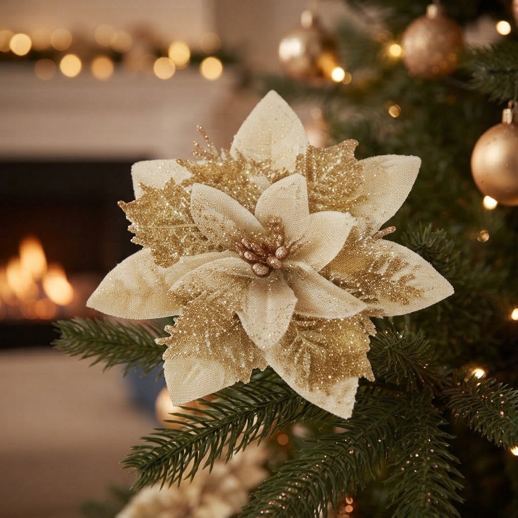 Glitter Poinsettia Christmas Tree Flowers