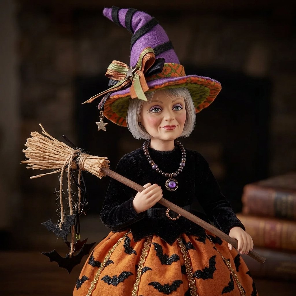 Halloween Witch Figurine on Moss Base, 25 cm