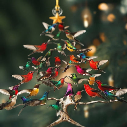 Hummingbird Christmas Tree Acrylic Ornament with Star Topper