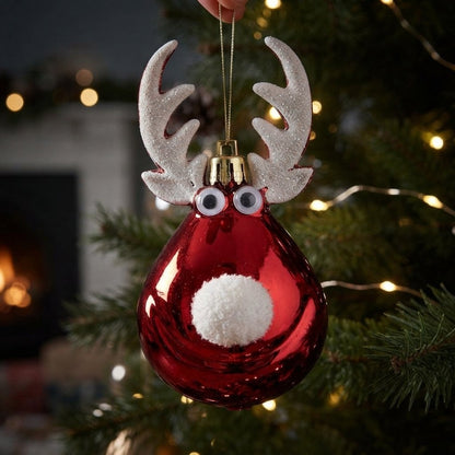 Reindeer Christmas Tree Baubles with Antlers, Set of 2