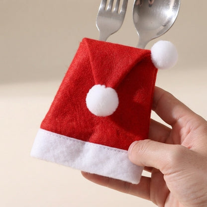 Santa Hat Felt Cutlery Holders, Set of 10, Red and White