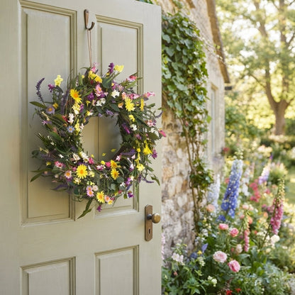 Artificial Wildflower Wreath with Daisies and Lavender, 45-55 cm