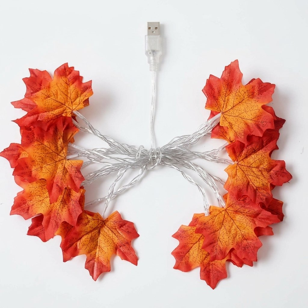 Maple Leaf LED String Lights with Warm Amber Glow