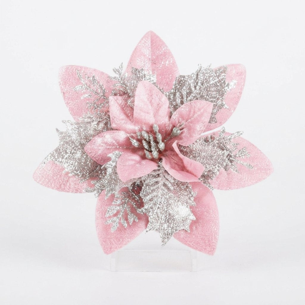 Glitter Poinsettia Christmas Tree Flowers