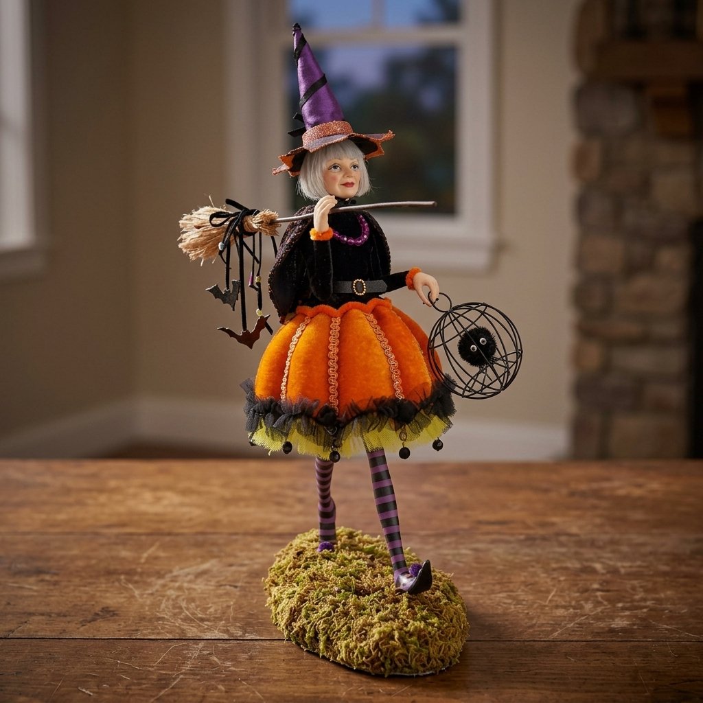 Halloween Witch Figurine on Moss Base, 25 cm