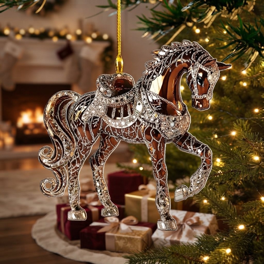 Acrylic Horse Christmas Tree Ornament with Hanging Cord