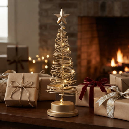 LED Spiral Christmas Tree with Star and Warm White Lights, 33 cm
