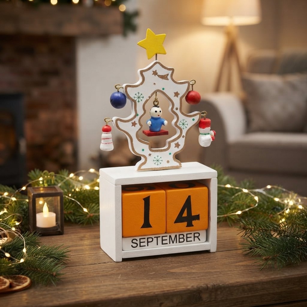Wooden Christmas Countdown Calendar with Movable Date Blocks