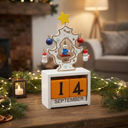 Wooden Christmas Countdown Calendar with Movable Date Blocks