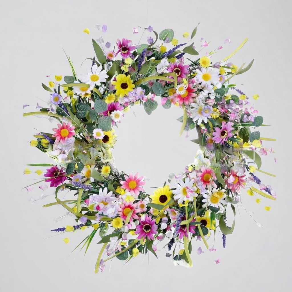 Artificial Wildflower Wreath with Daisies and Lavender, 45-55 cm