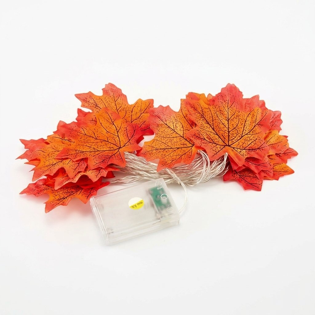 Maple Leaf LED String Lights with Warm Amber Glow
