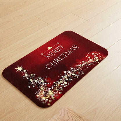 Non-Slip Christmas Door Mat with Golden Star Tree, Crimson