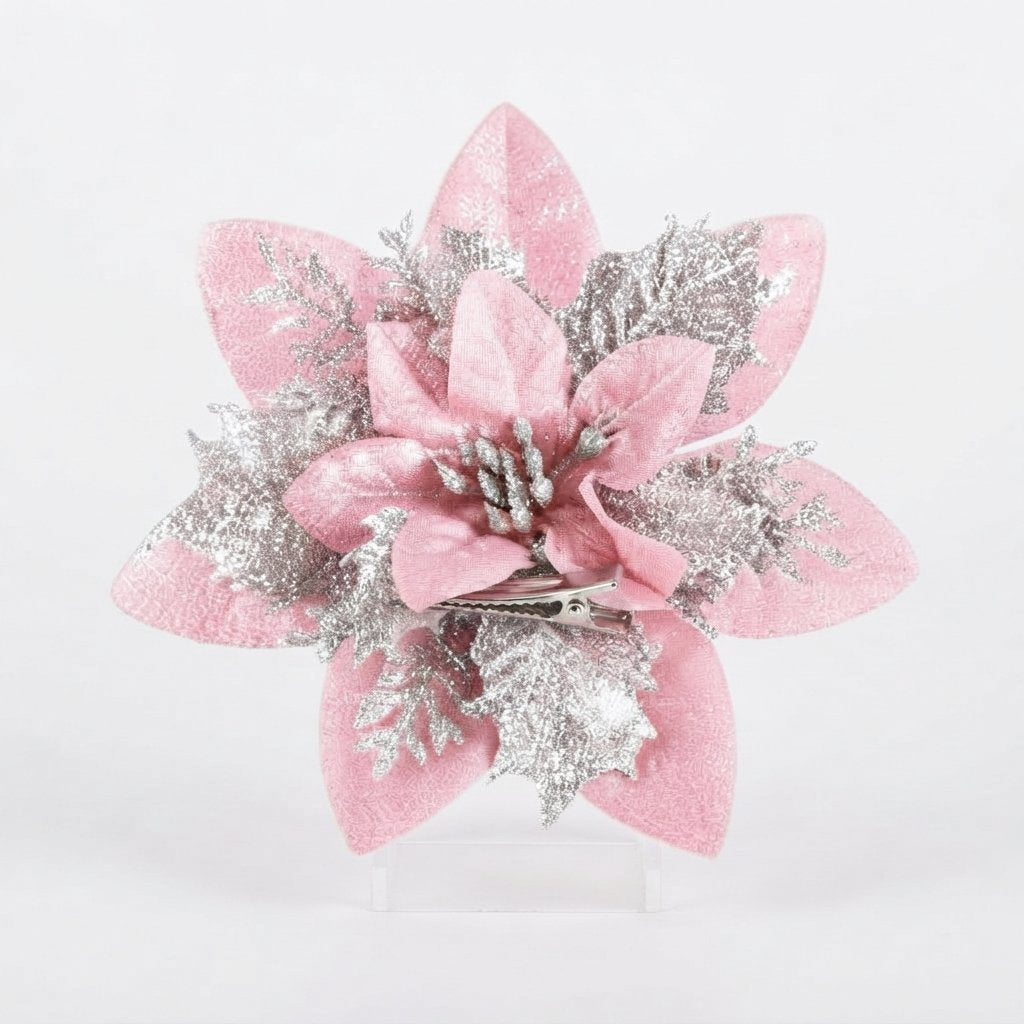 Glitter Poinsettia Christmas Tree Flowers