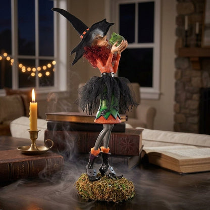 Halloween Witch Figurine on Moss Base, 25 cm