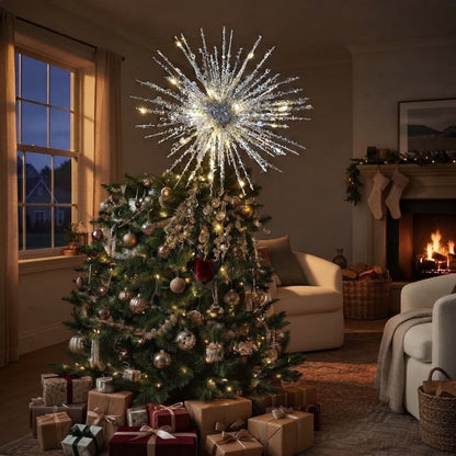LED Starburst Christmas Tree Topper with Glitter Strands
