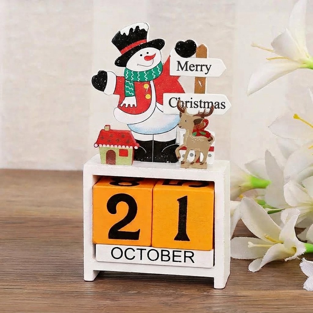 Wooden Christmas Countdown Calendar with Movable Date Blocks