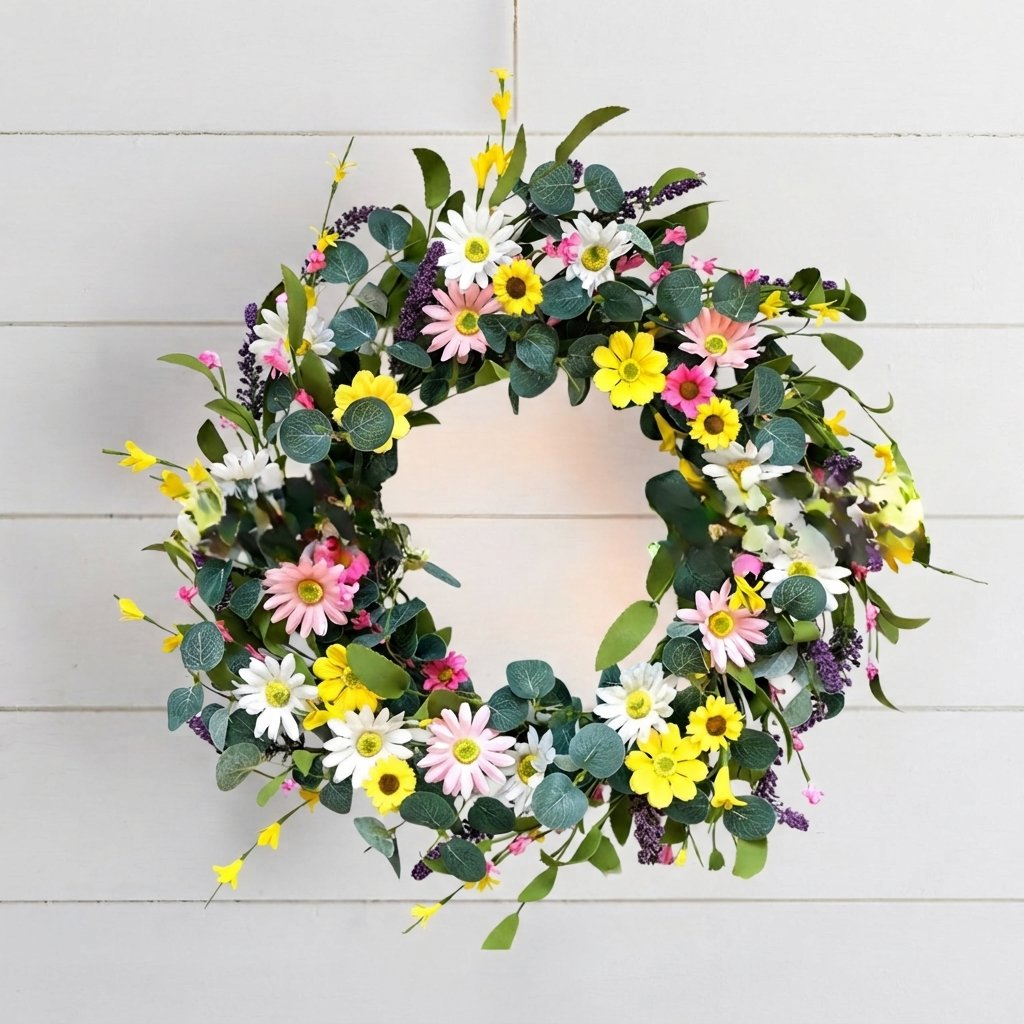 Artificial Wildflower Wreath with Daisies and Lavender, 45-55 cm