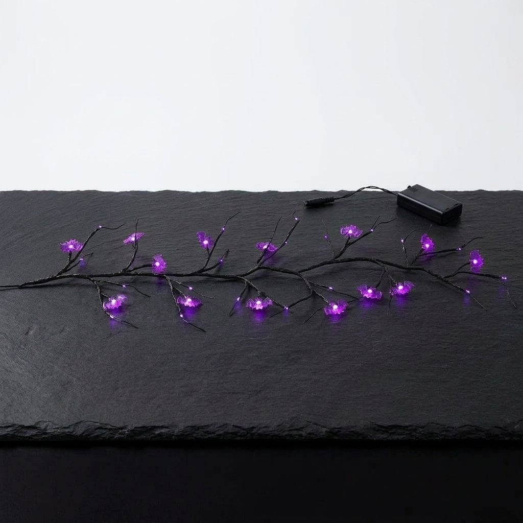 Halloween LED Twig Garland with 18 Pumpkin or Bat Lanterns – 6 ft