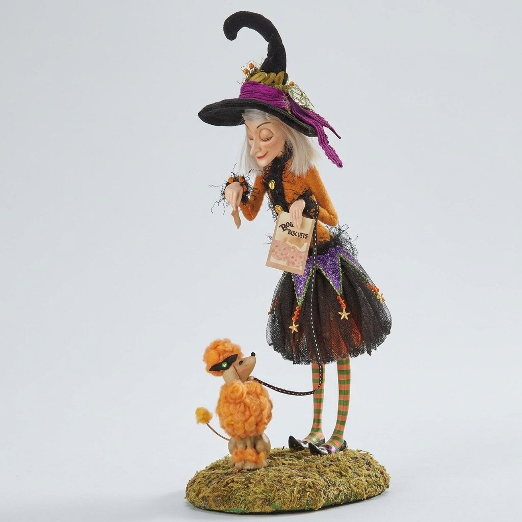 Halloween Witch Figurine on Moss Base, 25 cm