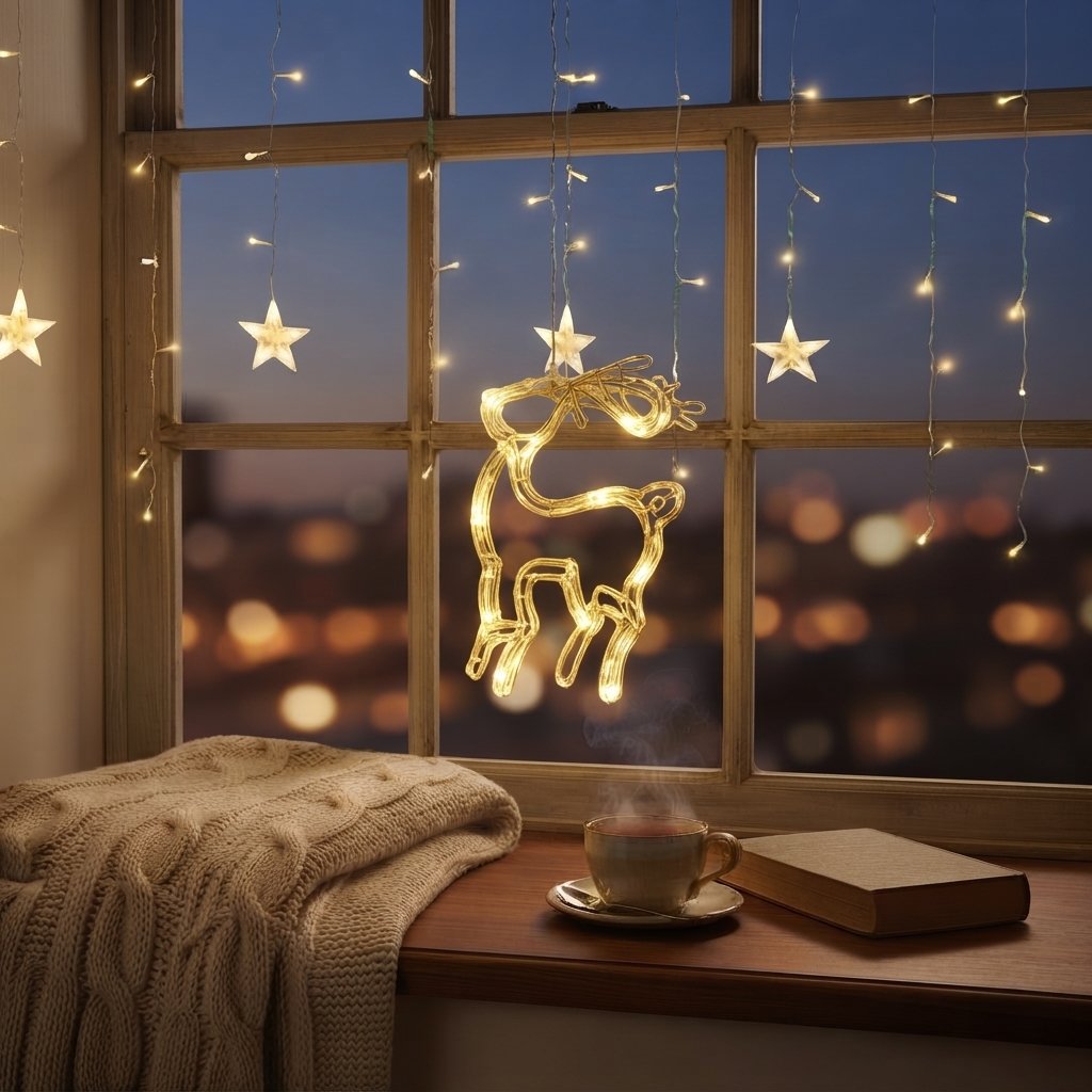 LED Star Curtain Lights with Timer, Warm White