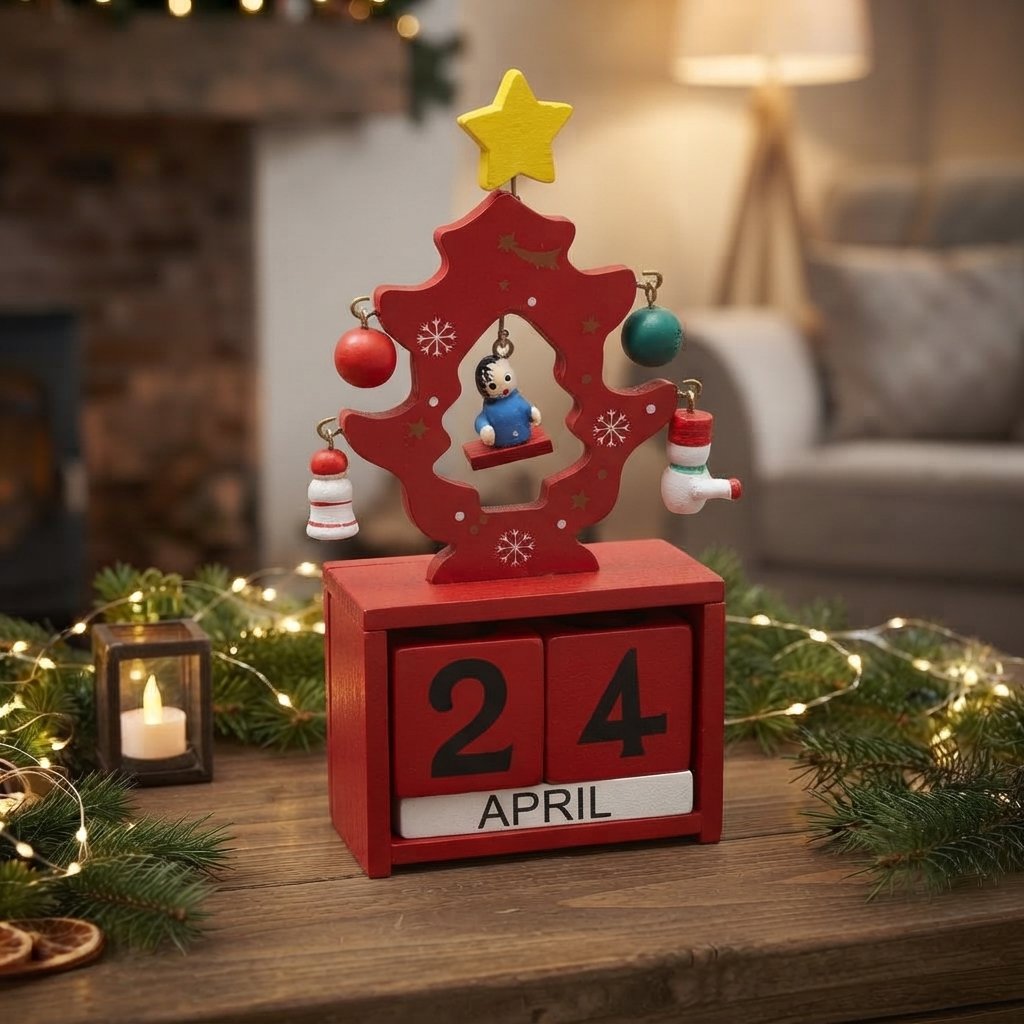 Wooden Christmas Countdown Calendar with Movable Date Blocks