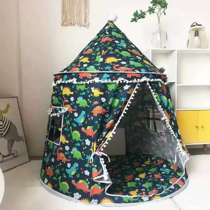 Kids Indoor Teepee Play Tent with Dinosaur Print, Black