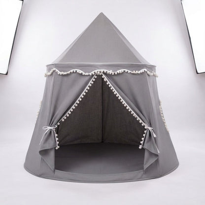 Castle Play Tent with Pom-Pom Trim and Tie-Back Curtains