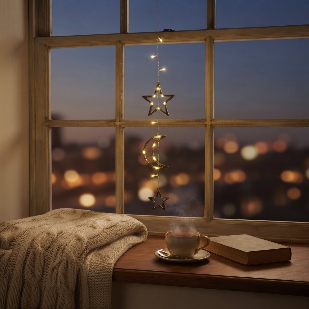 LED Star Curtain Lights with Timer, Warm White
