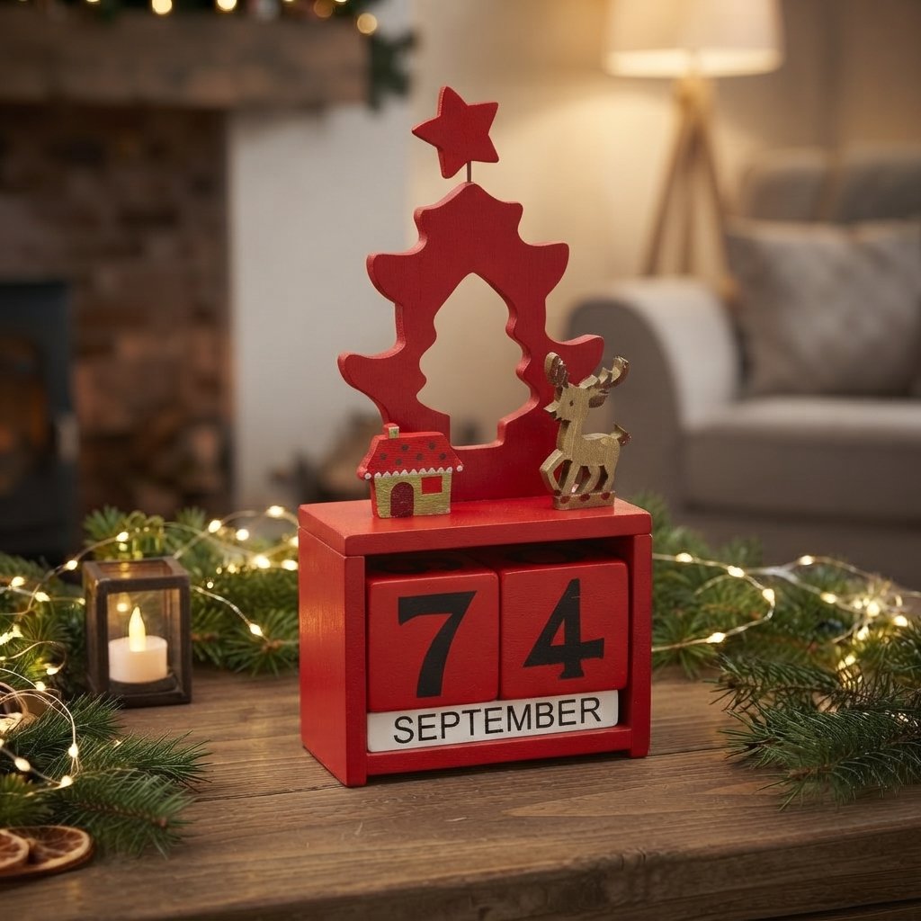 Wooden Christmas Countdown Calendar with Movable Date Blocks