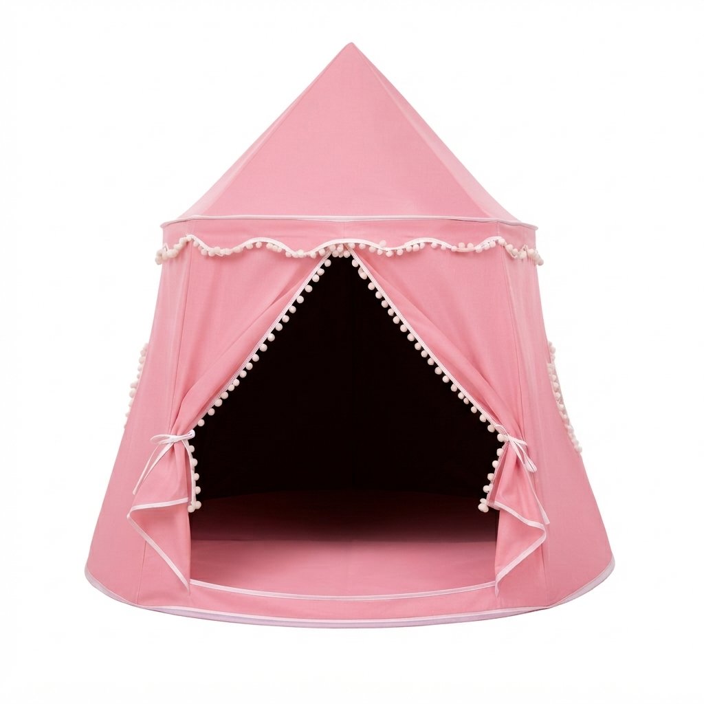 Castle Play Tent with Pom-Pom Trim and Tie-Back Curtains