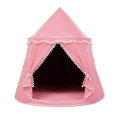 Castle Play Tent with Pom-Pom Trim and Tie-Back Curtains