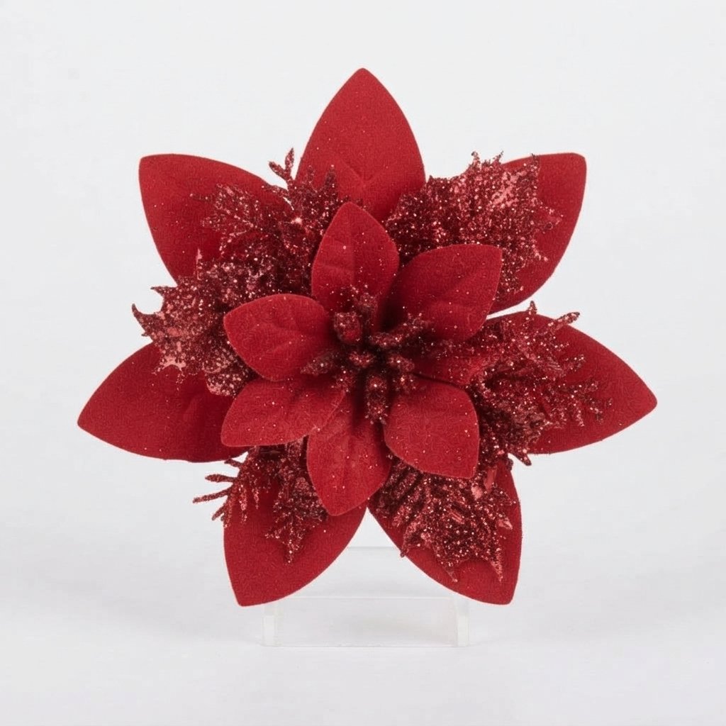 Glitter Poinsettia Christmas Tree Flowers