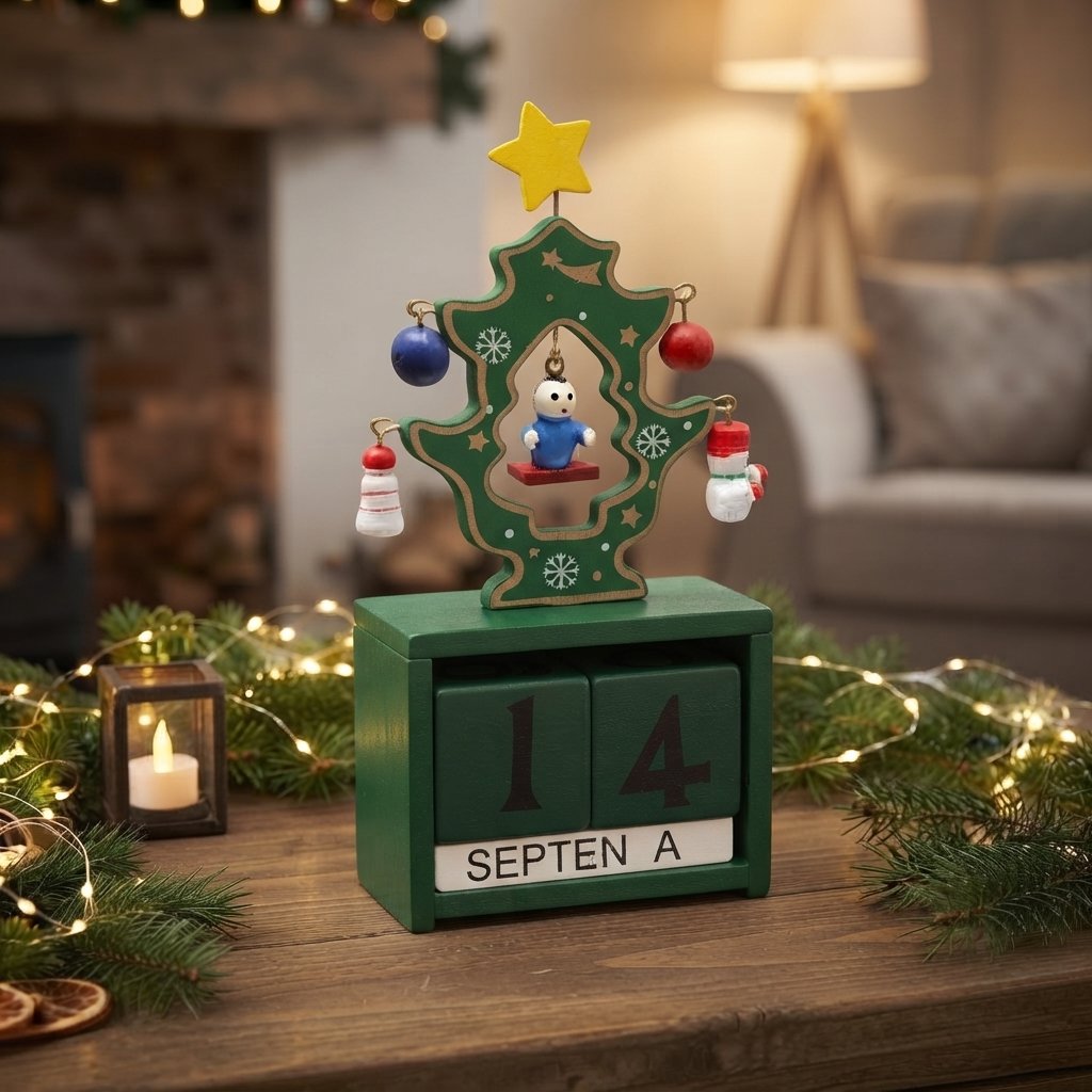 Wooden Christmas Countdown Calendar with Movable Date Blocks