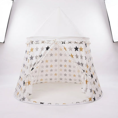 Castle Play Tent with Pom-Pom Trim and Tie-Back Curtains