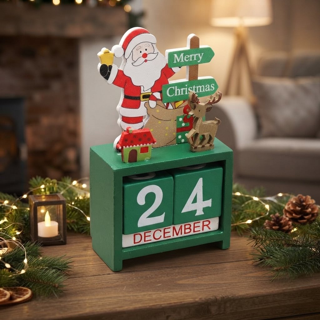 Wooden Christmas Countdown Calendar with Movable Date Blocks