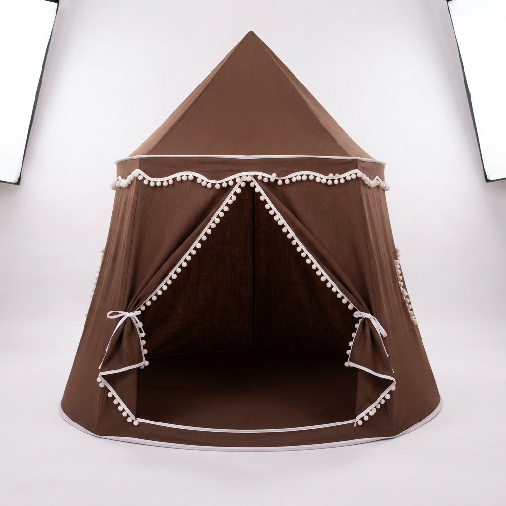 Castle Play Tent with Pom-Pom Trim and Tie-Back Curtains