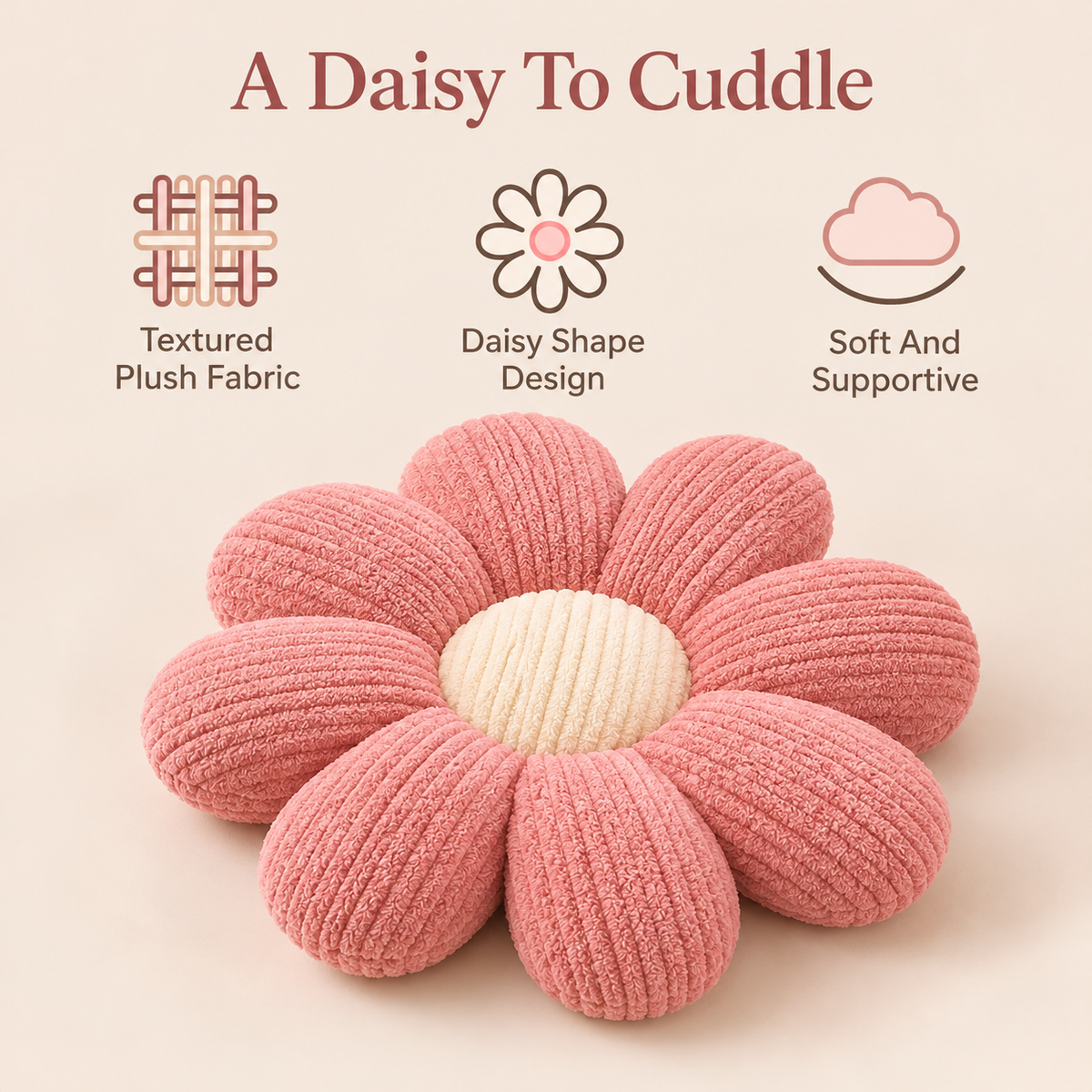 Daisy Flower Cushion in Boucle – 40 cm, Pink