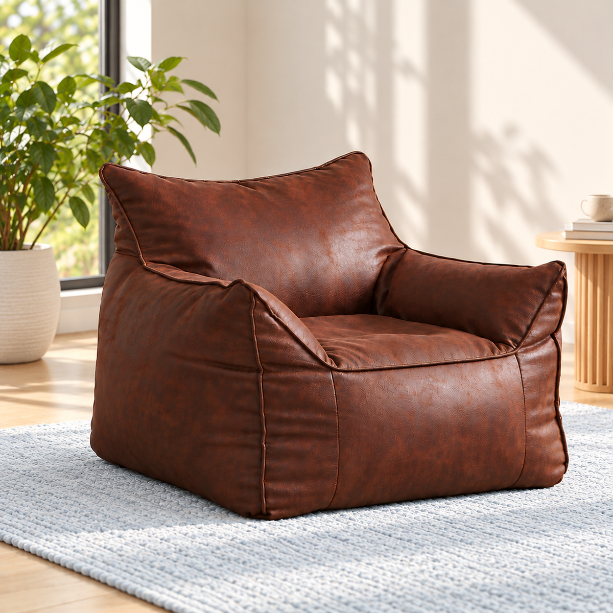 Kids Bean Bag Lounger Cover in Faux Leather, Brown