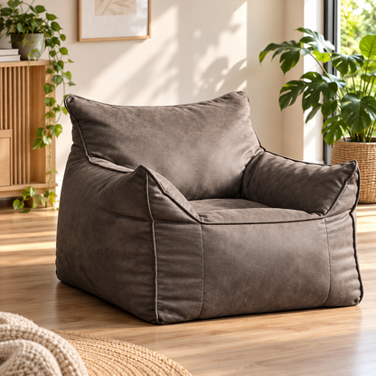 Kids Bean Bag Lounger Cover in Faux Leather, Gray