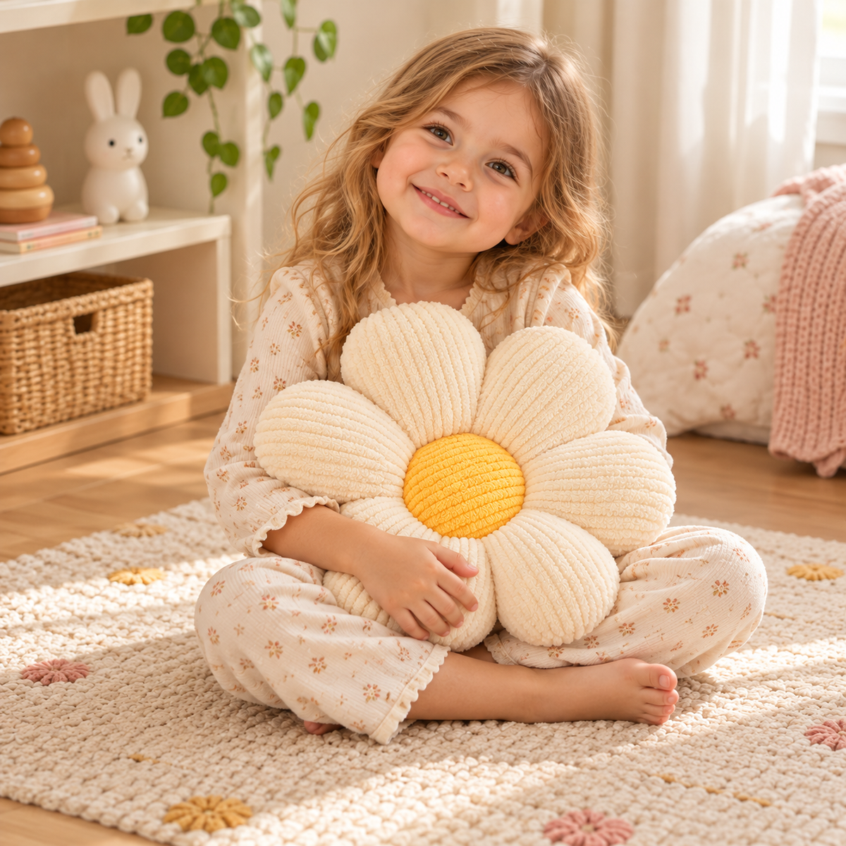 Daisy Flower Cushion in Boucle – 40 cm, Off-White