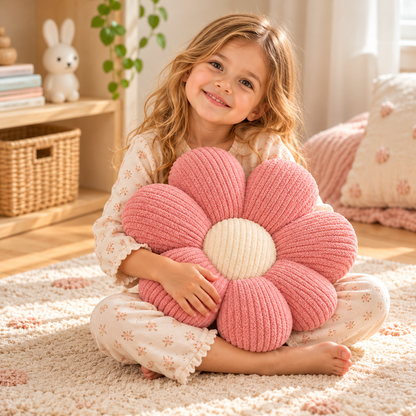 Daisy Flower Cushion in Boucle – 40 cm, Pink