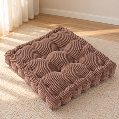 Tufted Corduroy Floor Cushion, Brown – 60 cm