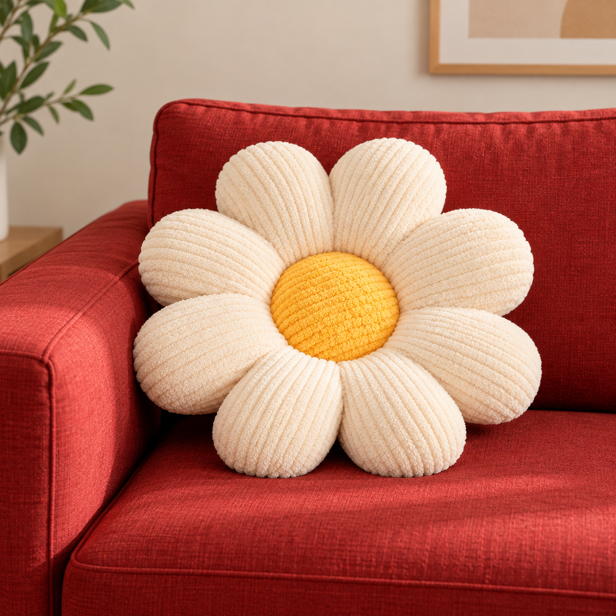 Daisy Flower Cushion in Boucle – 40 cm, Off-White