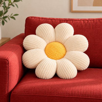 Daisy Flower Cushion in Boucle – 40 cm, Off-White