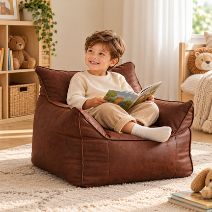 Kids Bean Bag Lounger Cover in Faux Leather, Brown