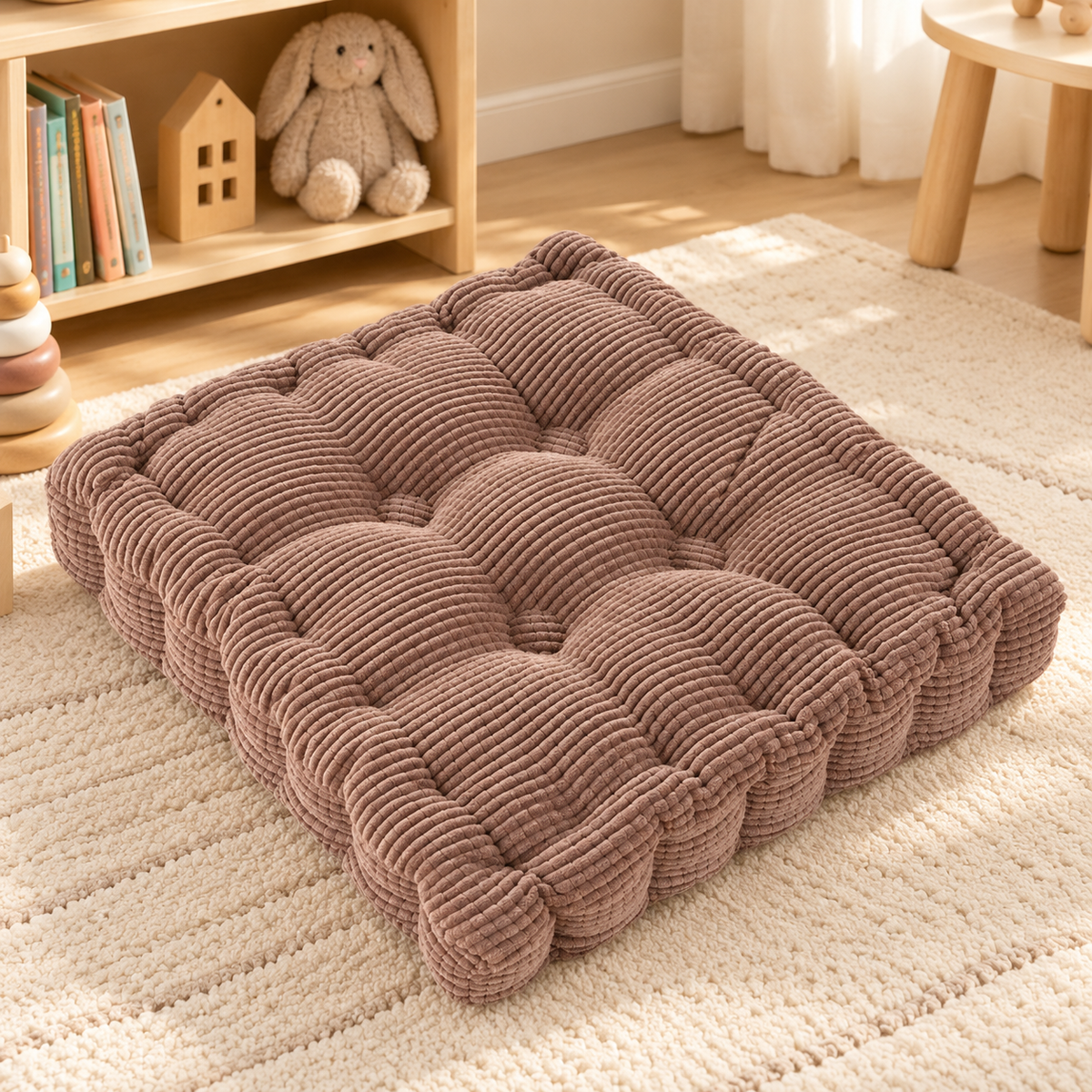 Tufted Corduroy Floor Cushion, Brown – 60 cm